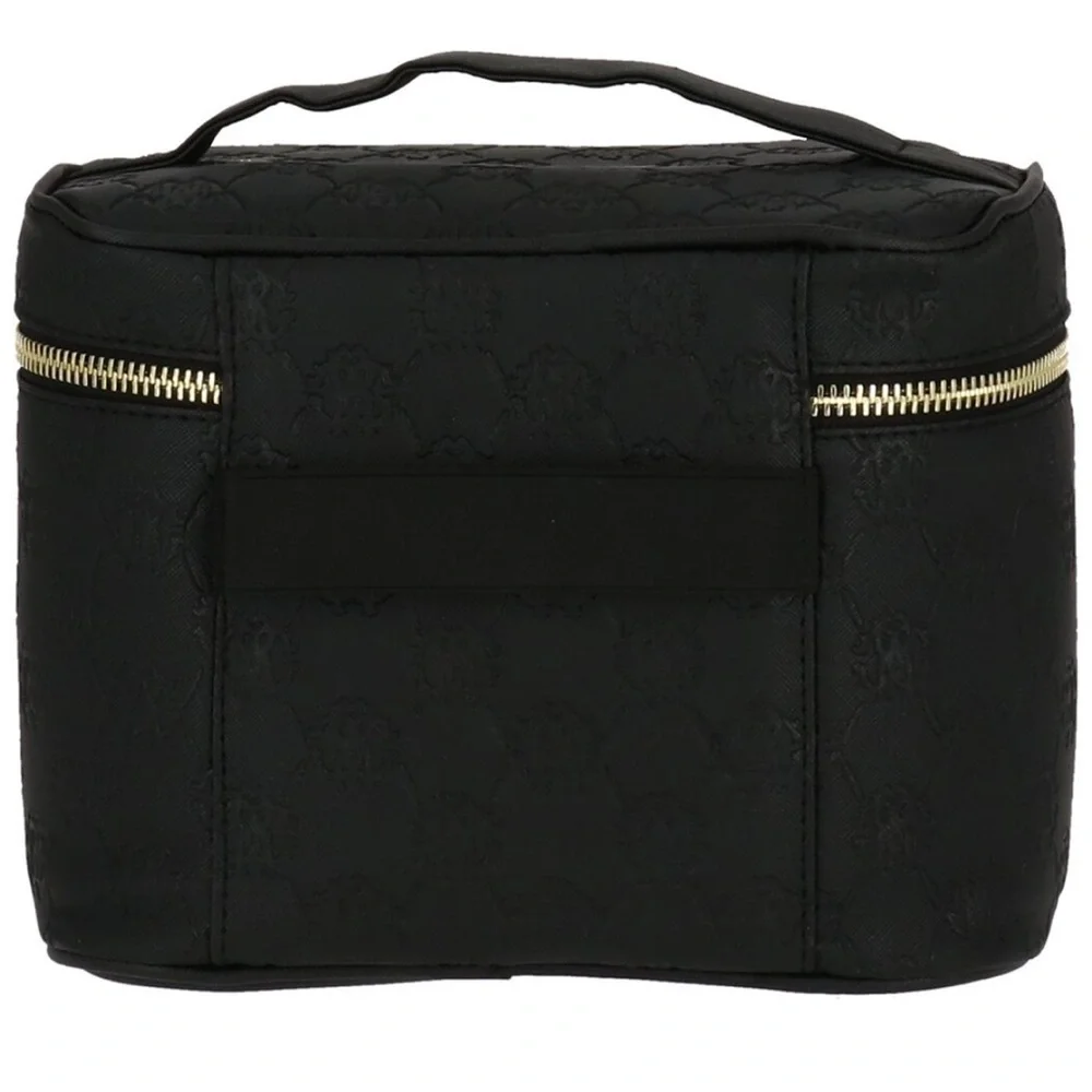 NEW Roberto Cavalli Black Embossed Monogram Cosmetic Bag Train Case